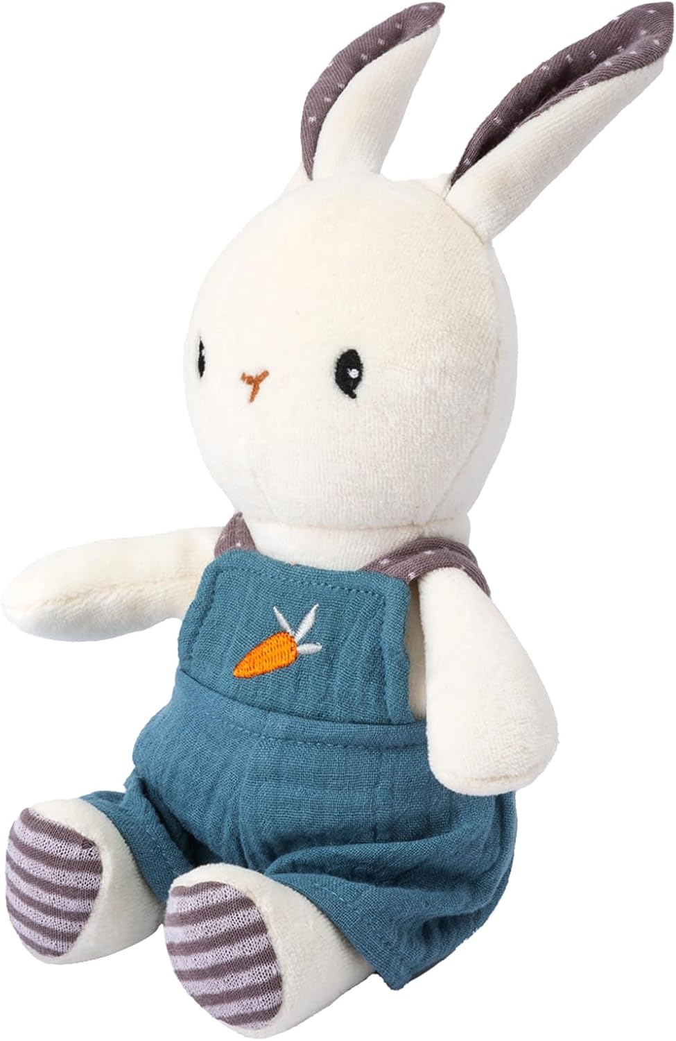 Bunny Stuffed Animal Organic Cotton Baby Plush Toys, 7" Organic Cotton Plush Bunny Toy with Overalls, Cute Soft Stuffed Rabbit Doll for Babies and Toddlers