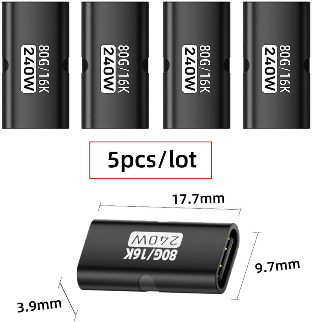 CY 5pcs/lot USB5.0 80Gbps Female to Female Extension Adapter with 240W 16K 8K 5K Compatible with USB4.0 Thunderbolt3/4/5