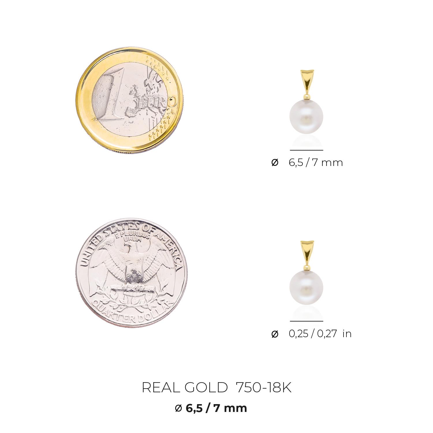 forme di Lucchetta - Perlenanhänger Gold - 18 karat (750) Gelbgold oder Weißgold - Perlen Anhänger für Goldkette Damen - Süßwasserperlen runder weißer 7mm