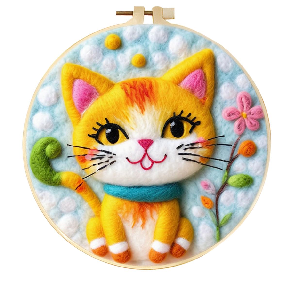 CaptainCrafts Needle Felting Kit, Wool Felt Supplies, Embroidery Hoops, Wool Painting Tools Needle Felting Starter Kit for DIY Decoration (Yellow cat)