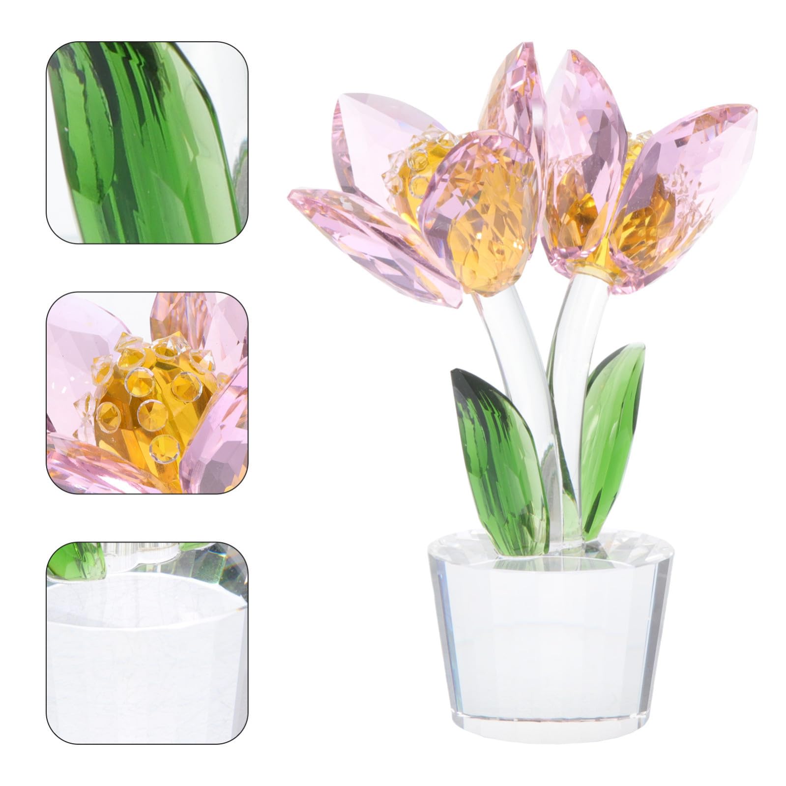 Decorazione Cristallo Fiore Tulipano da Scrivania Artigianato Creativo in Resistente con Base Piana Ornamento Floreale per Casa e Ufficio Centrotavola Raffinato e Decorazione