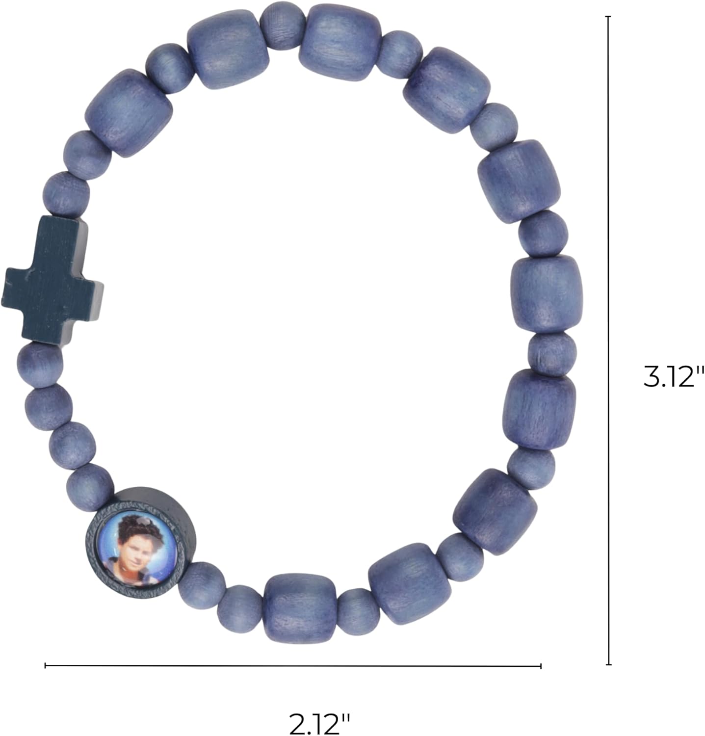 Needzo Carlo Acutis Stretch Bracelet, Blue Wooden Bead Accessory, Catholic Devotional Gift, 3.12 x 2.12 Inches - Image 3