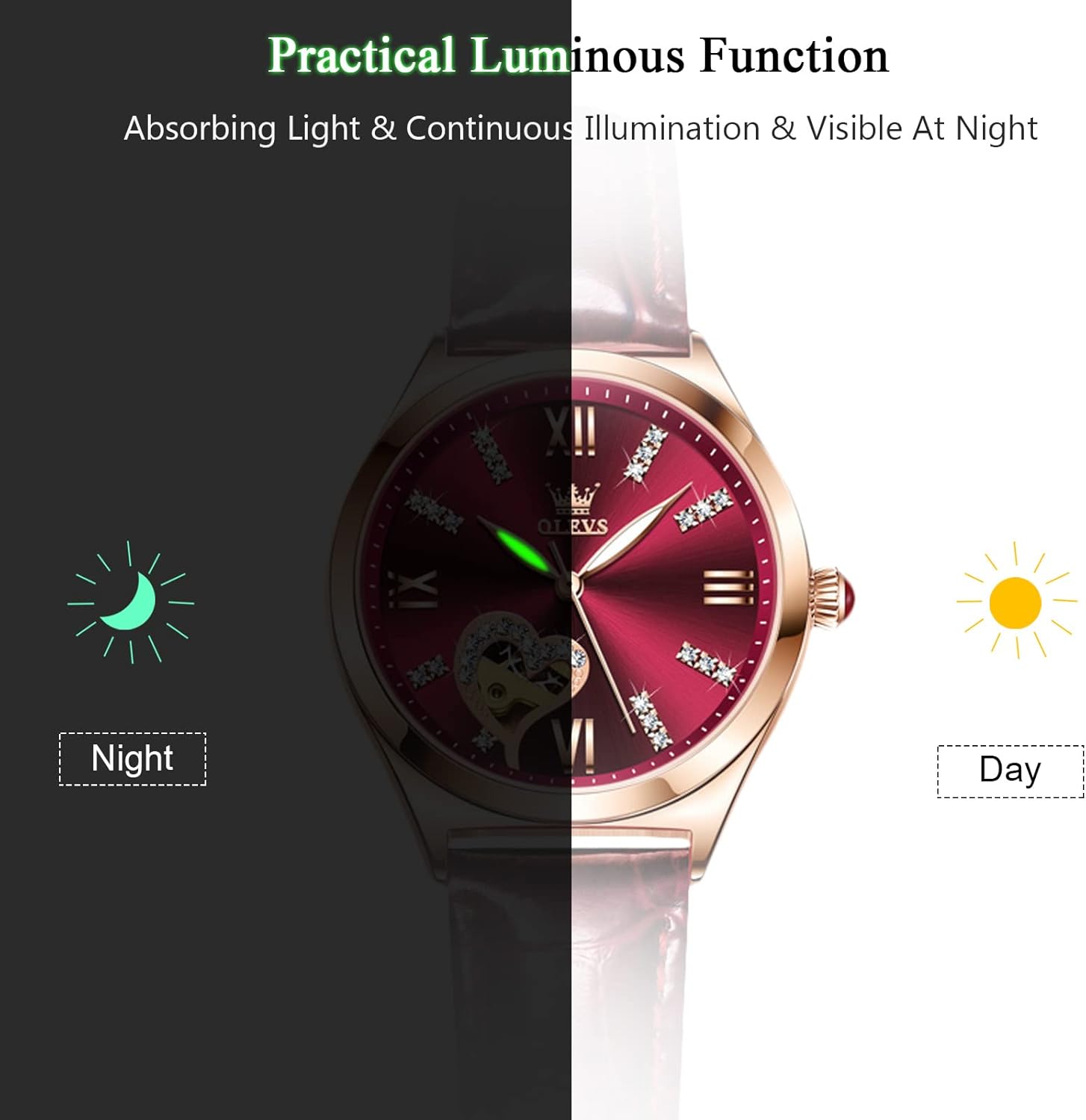 RORIOS Moda Orologio da Donna Luminoso Orologio Automatico Meccanico Orologio con Cinturino in Pelle Scheletro Donna Orologio da Polso RORIOS Moda Orologio da Donna Luminoso Orologio Automatico Meccanico Orologio con Cinturino in Pelle Scheletro Donna Orologio da Polso