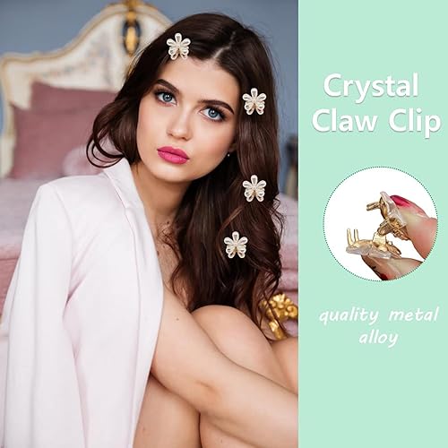 Miniatura 3 de 16 pinzas pequeñas de perlas de imitación para el cabello con mini detalles florales de cristal, pasadores artificiales dulces para mujeres y niñas