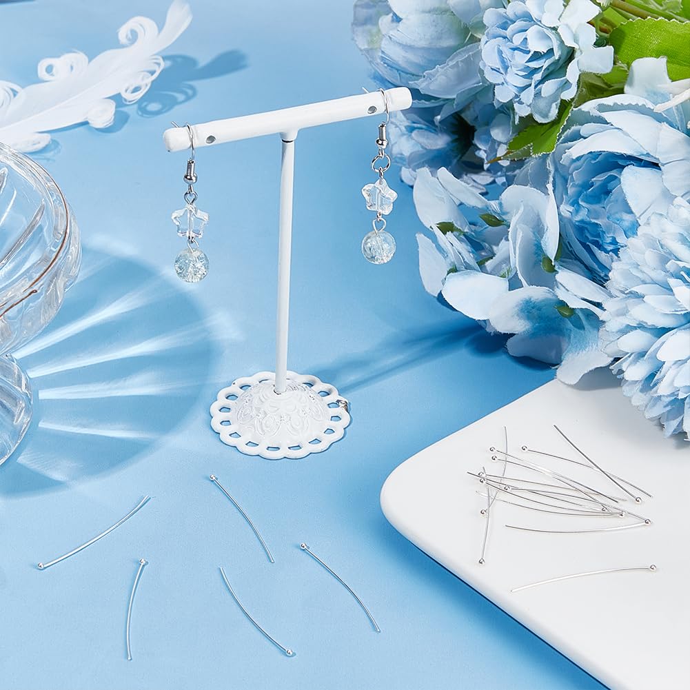 BENECREAT 30 pezzo perni A Sfera con Testa In Argento Sterling 925, Spille con Testa Da 0.5 mm Spille con Sfera In Argento per La Creazione di Gioielli con Orecchini e Bracciali, 35 mm di Lunghezza