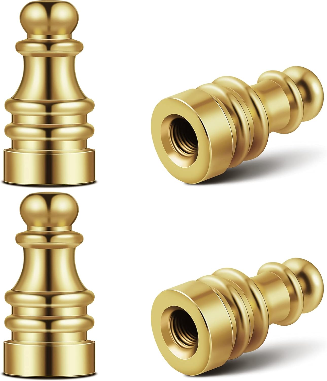 Mudder 4 Pcs 1/4-27 Solid Brass Lamp Finials - 1 Inch Tall, Shade Fixing & Decoration Knob for Lamps