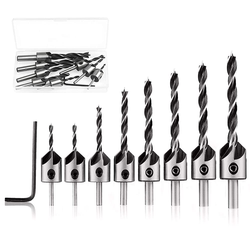 CYH Countersink Drill Bit Set 9 Pcs Woodworking HSS 310mm Carpentry