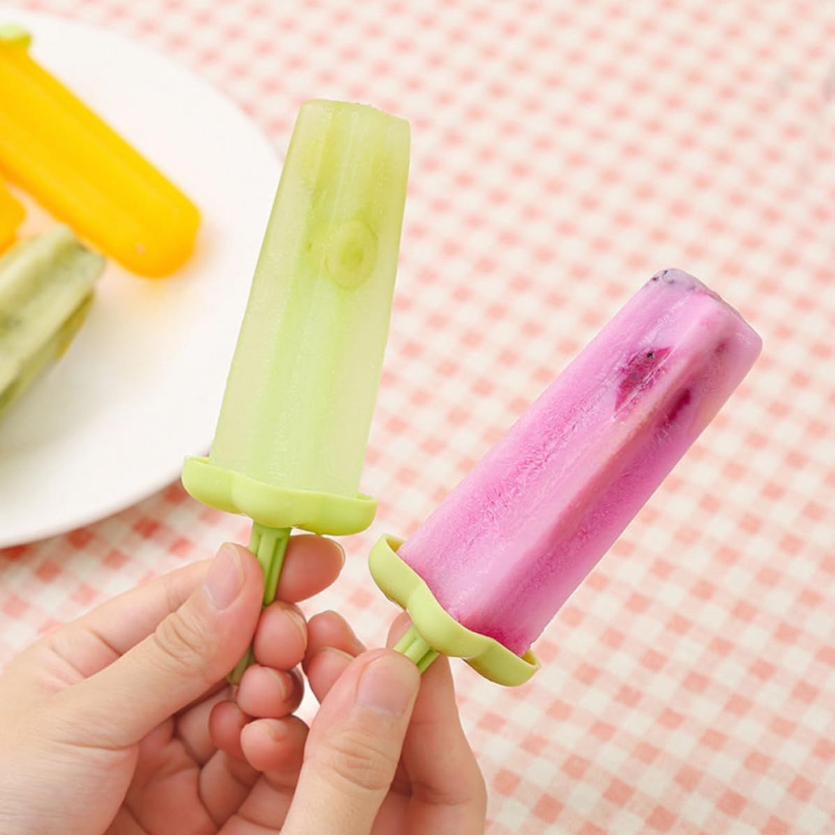 2pcs Green PP Ice Pop Mold with Handle, 6 Grid Reusable Snack Maker