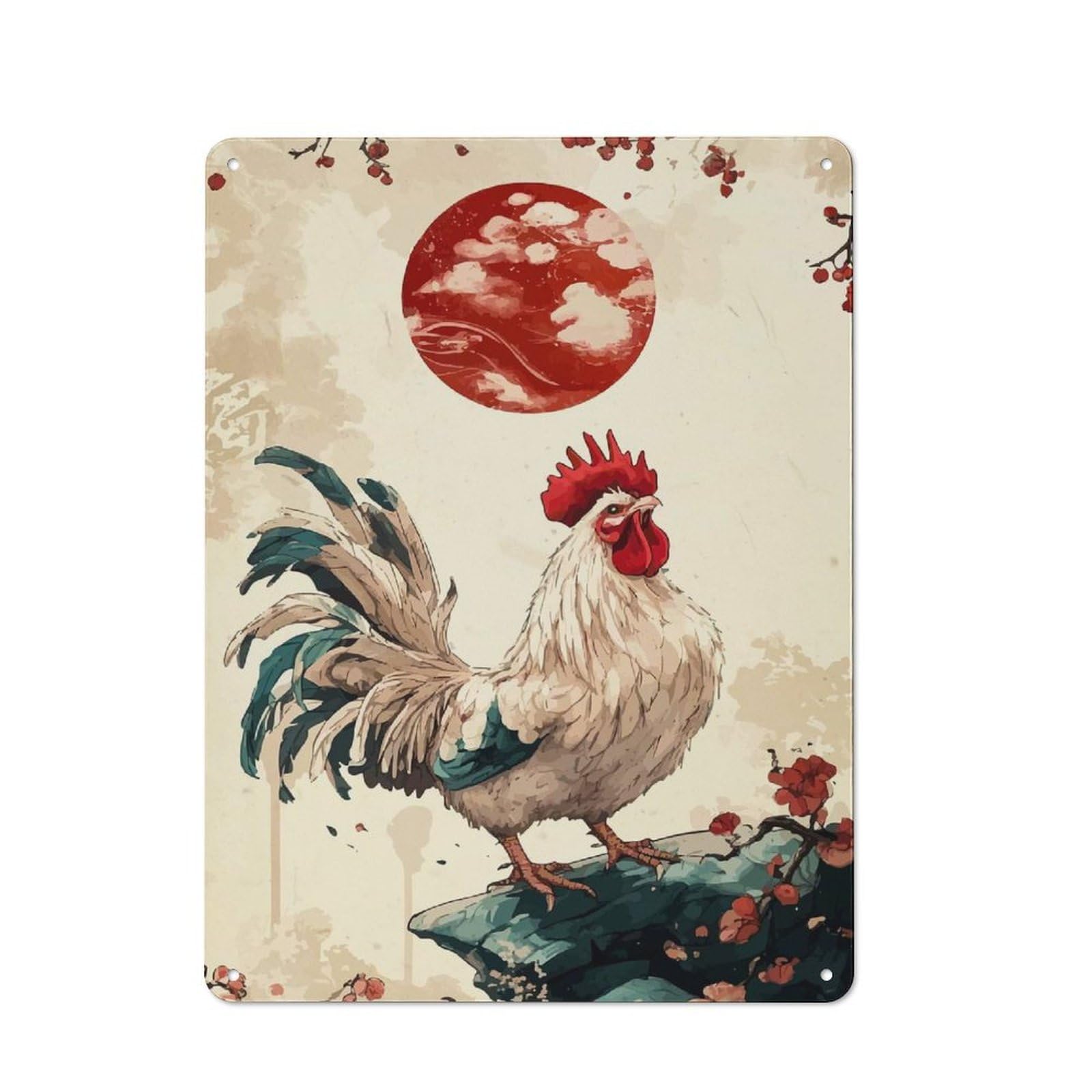Junmoney Japanese Chicken Industrial Metal Wall Sign 40X30cm Featuring Urban Room Decor For Loft, Studio, Office Or Creative Room