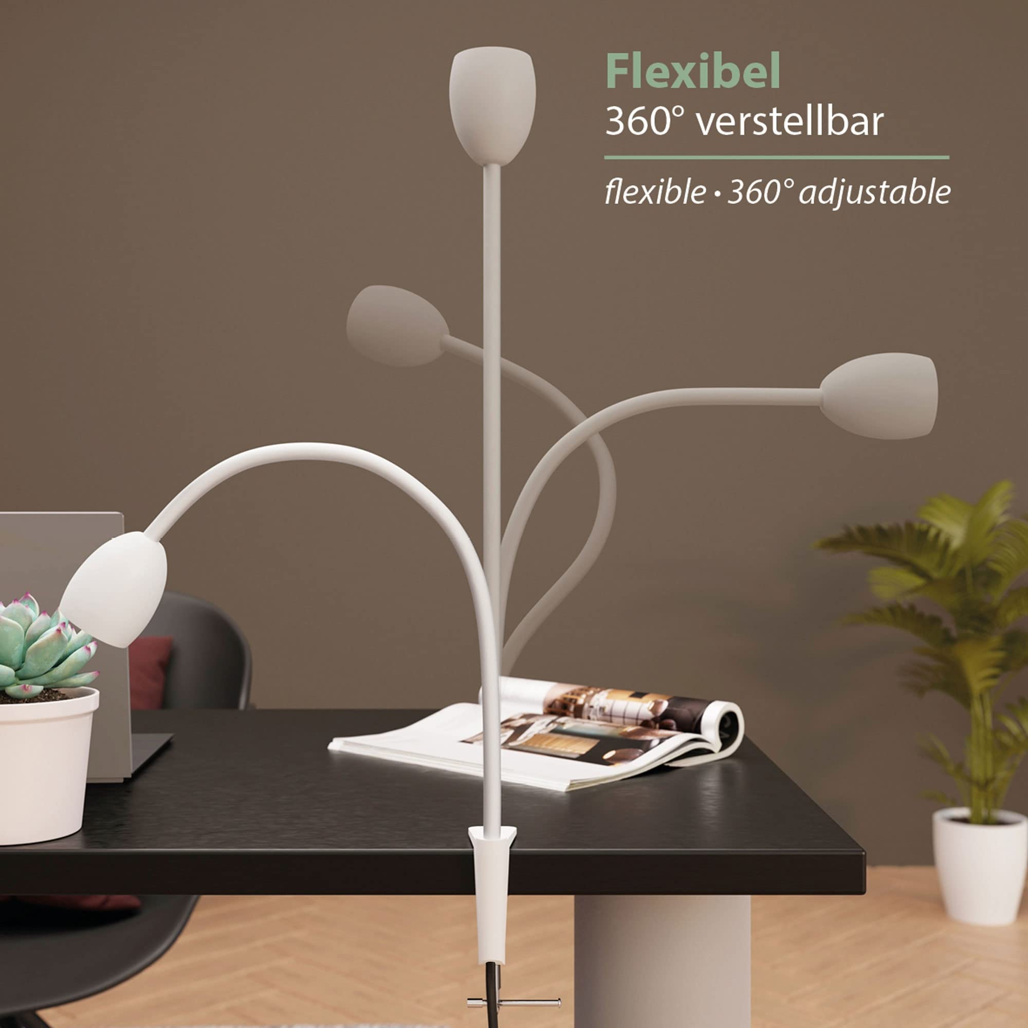 ledscom.de Lampa zaciskowa, gęsia szyja KLUK, przełącznik, biały mat, 1x GU10 maks. 60W
