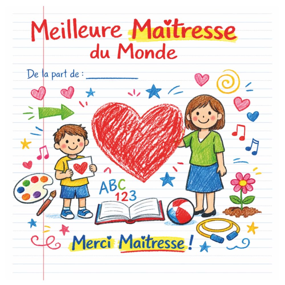 Meilleure Maîtresse du Monde – Cadeau de fin d’année scolaire pour Maîtresse : Livre de remerciement plein de tendresse – Messages et illustrations colorées pour exprimer la gratitude d’un enfant.