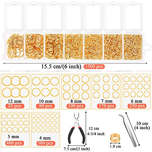 Gold Jump Rings For Jewelry Making, Paxcoo 1500Pcs Jewelry Necklace Repair Kit With Jewelry Making Supplies And Jewelry Pliers For Bangle Charms, Earrings And Nail Piercing #TOP3