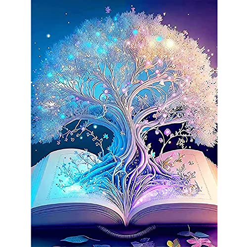 DPHERO DIY Baum des Lebens Diamant Painting Bilder für Erwachsene Kinder,5D Baum Diamond Painting Set,DIY Strass Bilder Buch Diamant Kunst Kits,Runde Steine Diamant Painting für Zuhause Dekor 30x40cm