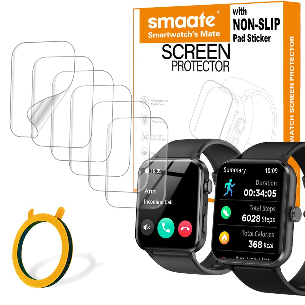 smaate Compatible with IOWODO R30 Pro 1.85â€ , Soft Smart Watch Screen Protector, TPU, 6-pack, Full Coverage, Bubble Self-healing, R30PROSP63
