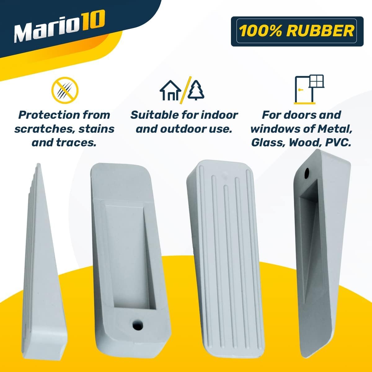 10 Fermaporta In Gomma Antiscivolo - Cunei Per Porte Interni/Esterni, Nero, 9.5x4x1.5cm