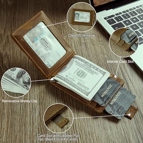 Wallet for Men Slim Bifold Grain Leather Wallet with Money Clip,Minimalist,RFID Blocking,Front Pocket Wallet,8-10 Card Capacity,with ID Window, Gift Box(Coffee) - Image 3