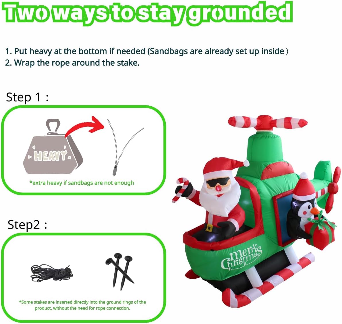 PTS 6.5FT Inflatable Helicopter with Santa Outdoor Decoration, Christmas Blow Up Yard Decorations, Built-in LED Lights Inflatables Xmas Holiday Funny Decor for Indoor Lawn Garden