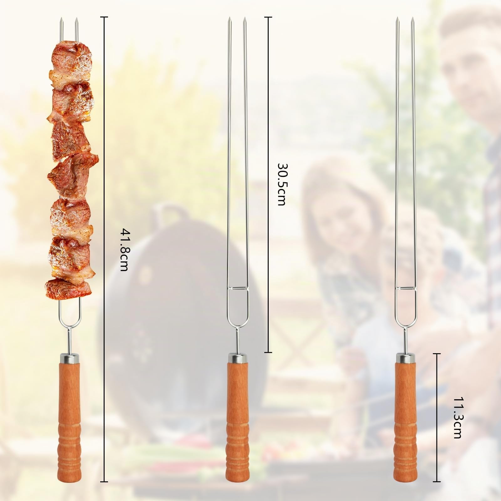 BIGP Lot de 8 Brochettes pour Barbecue, Double Pique a Brochette pour Barbecue, 41.8cm Brochettes à Viande Acier Inoxydable pour Barbecue Brochette, Réutilisable Accessoire Barbecue
