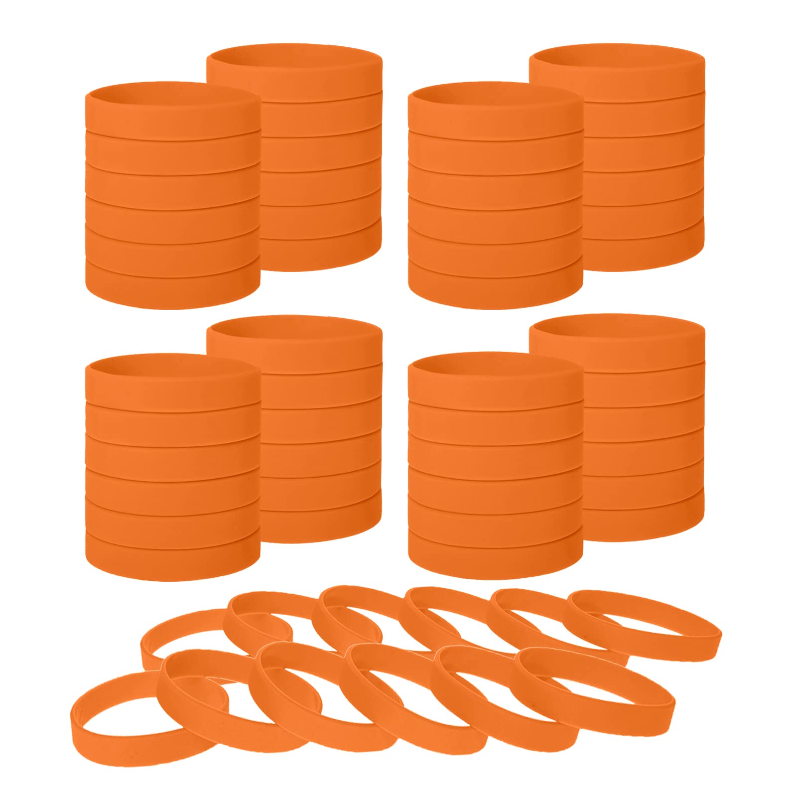 Muka 60 PCS Silicone Bracelets Colored Rubber Wristband for Events-Orange-Adult: 8 x 1/2 inch — image 1