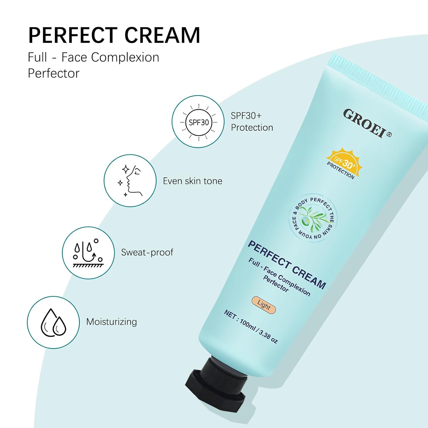 Perfect Cream All-Over Complexion Perfector | Long-Lasting BB Foundation & Concealer | SPF 30 Tinted Moisturizer for Face/Body (Medium) - Image 7