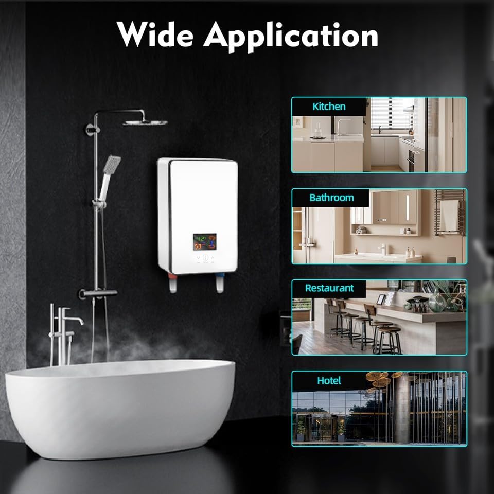 Tankless Electric Water Heater 4500W 110V Instant Hot Water System, High-Flow Point-of-Use Heater with Touch Screen & Shower Head, Wall-Mounted Design with Bottom Connections for Bathroom, RV, Salon