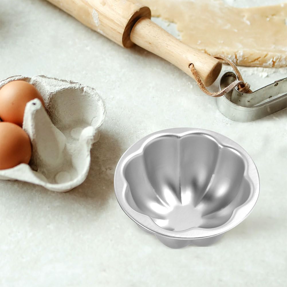 NUOBESTY 8pcs Aluminum Alloy Flan Mold Non-stick Egg Tart Tartlet Pudding Molds - Flower Shape Baking Cups For Muffins Pastries Desserts