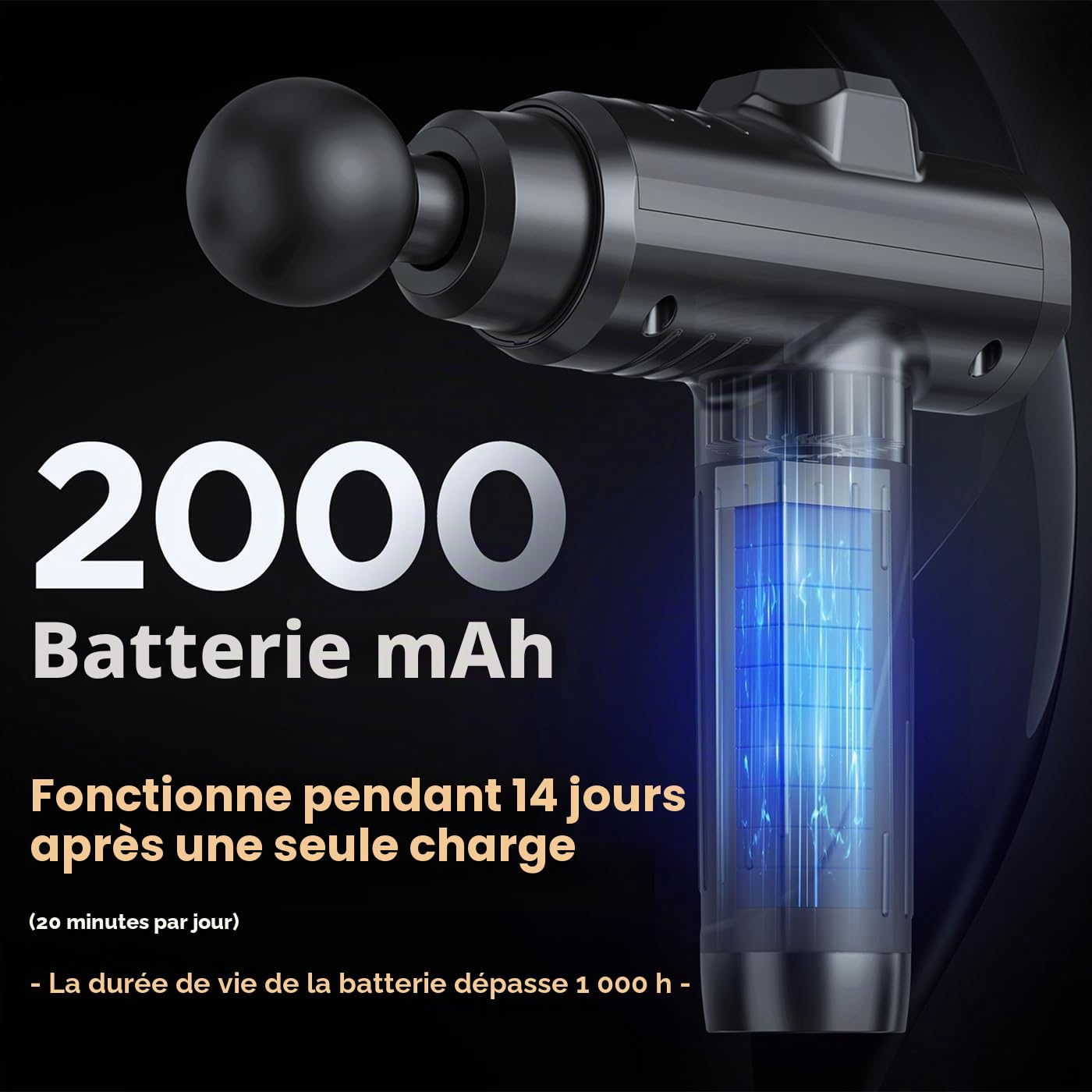 Pistolet de massage, appareil de massage musculaire portable avec 10 têtes de massage, doté de la technologie de glissement silencieuse, puissante percussion sans fil à main