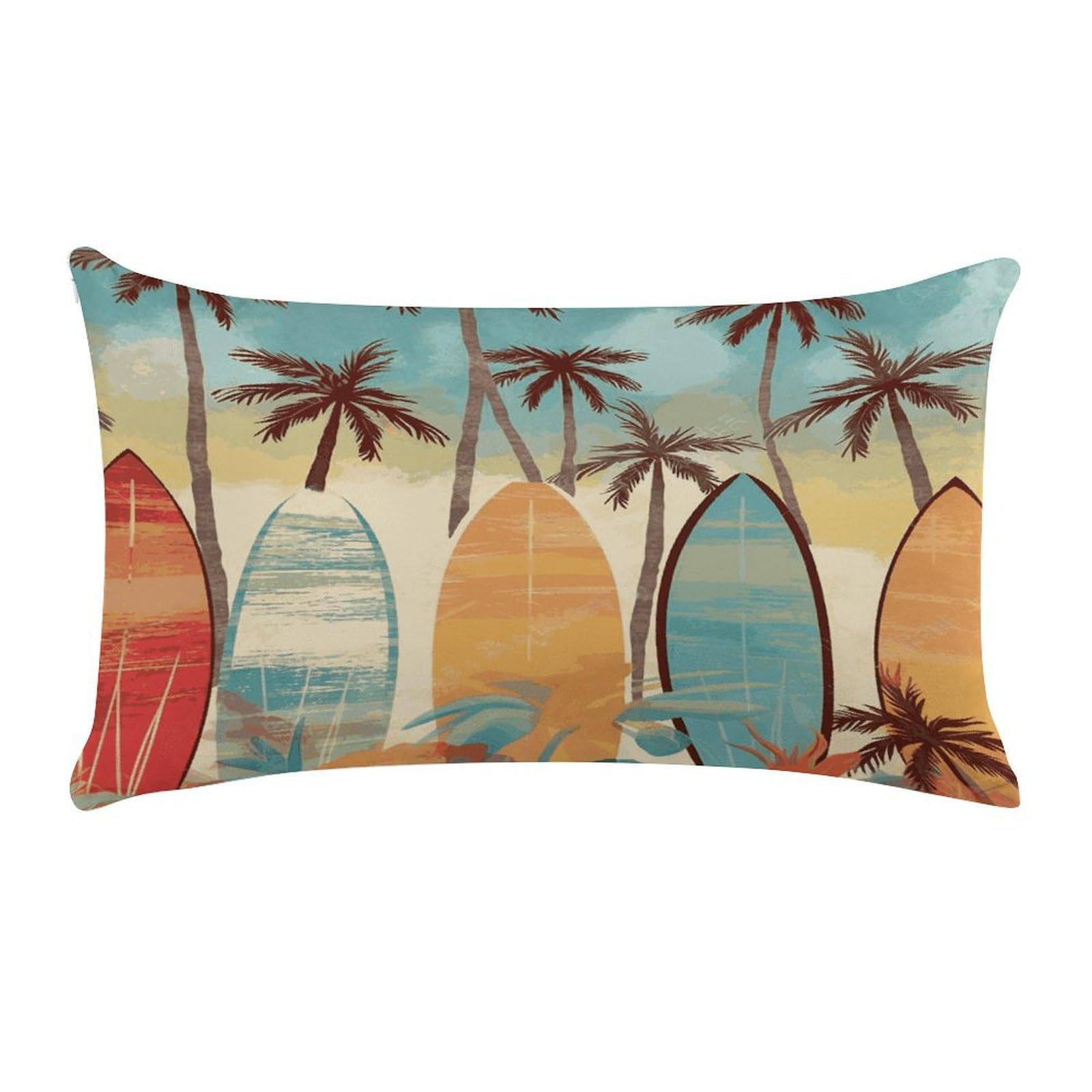LDGSUPH Surfboard Palm Tree Throw Pillow Cover with Zipper Long Throw Pillow Case Anti-Fading Pillow Protector Super Soft Decorative Cushion Case Exquisite Plush Pillowcase12 X 20 in