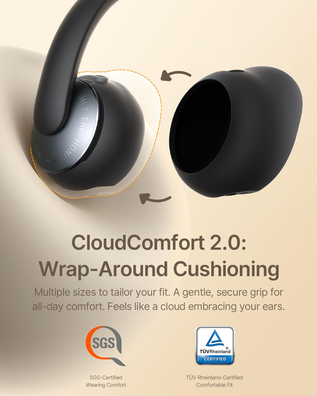 Baseus Bowie Series Open Ear Clip On Earbuds, CloudComfort 2.0 Wrap-Around Comfort, 5.1g Leggero, LDAC Hi-Res Audio, 55H Playtime, 4-Mic AI Clear Call, IP67 Impermeabile per Palestra & Allenamenti