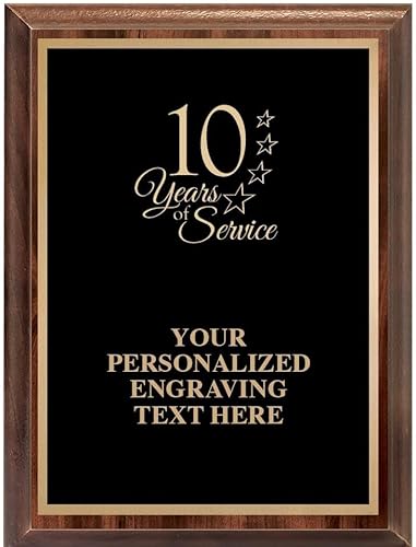 Placa de madera clásica de 10 años de servicio, placa de trofeo grabada personalizada de 6 x 8