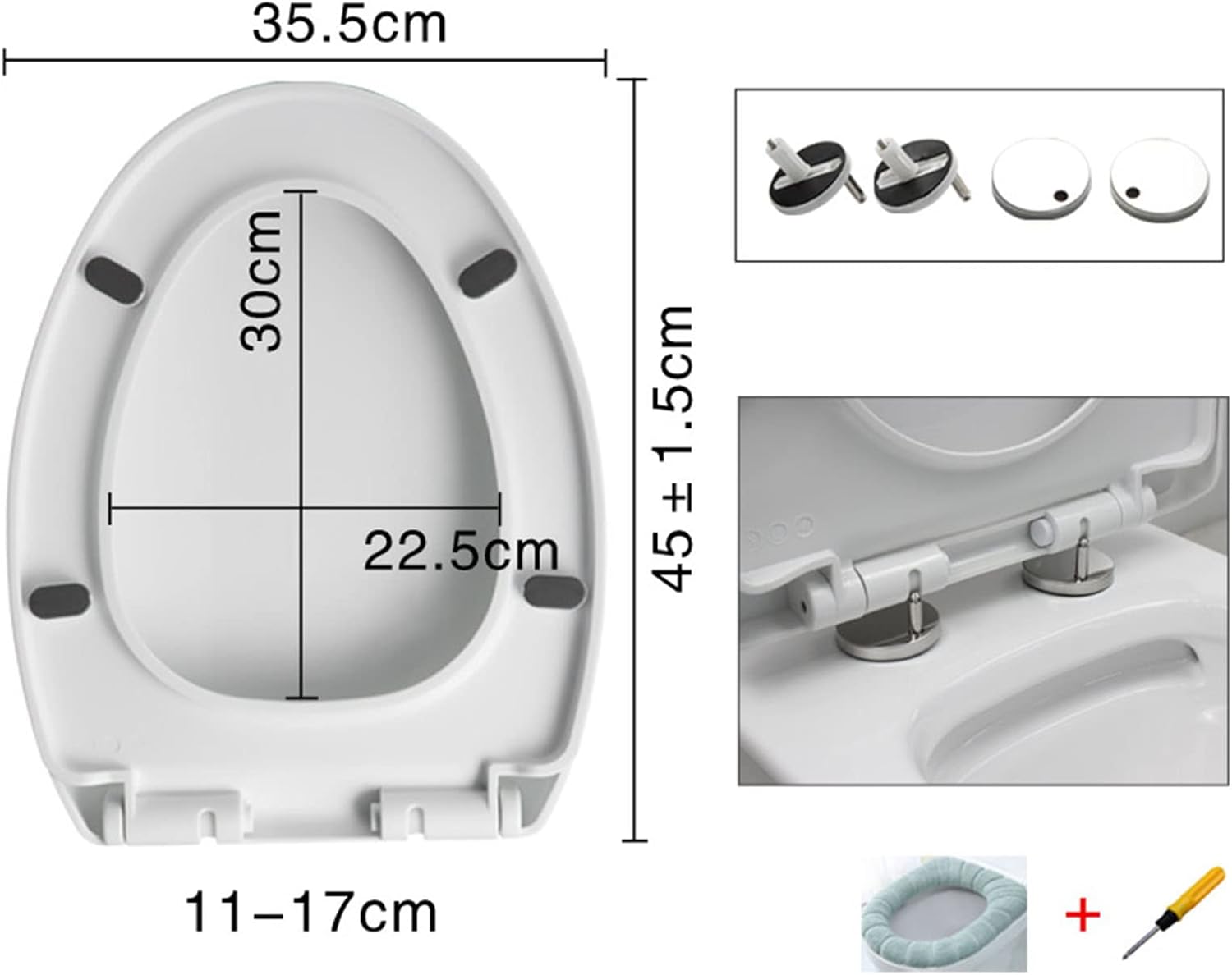 Elongated Toilet Seat Durable Plastic Toilet Lid, Toilet Seats for Standard Toilets Slow Close Never Loosen, Fits for Bathroom Family Shopping Mall, White