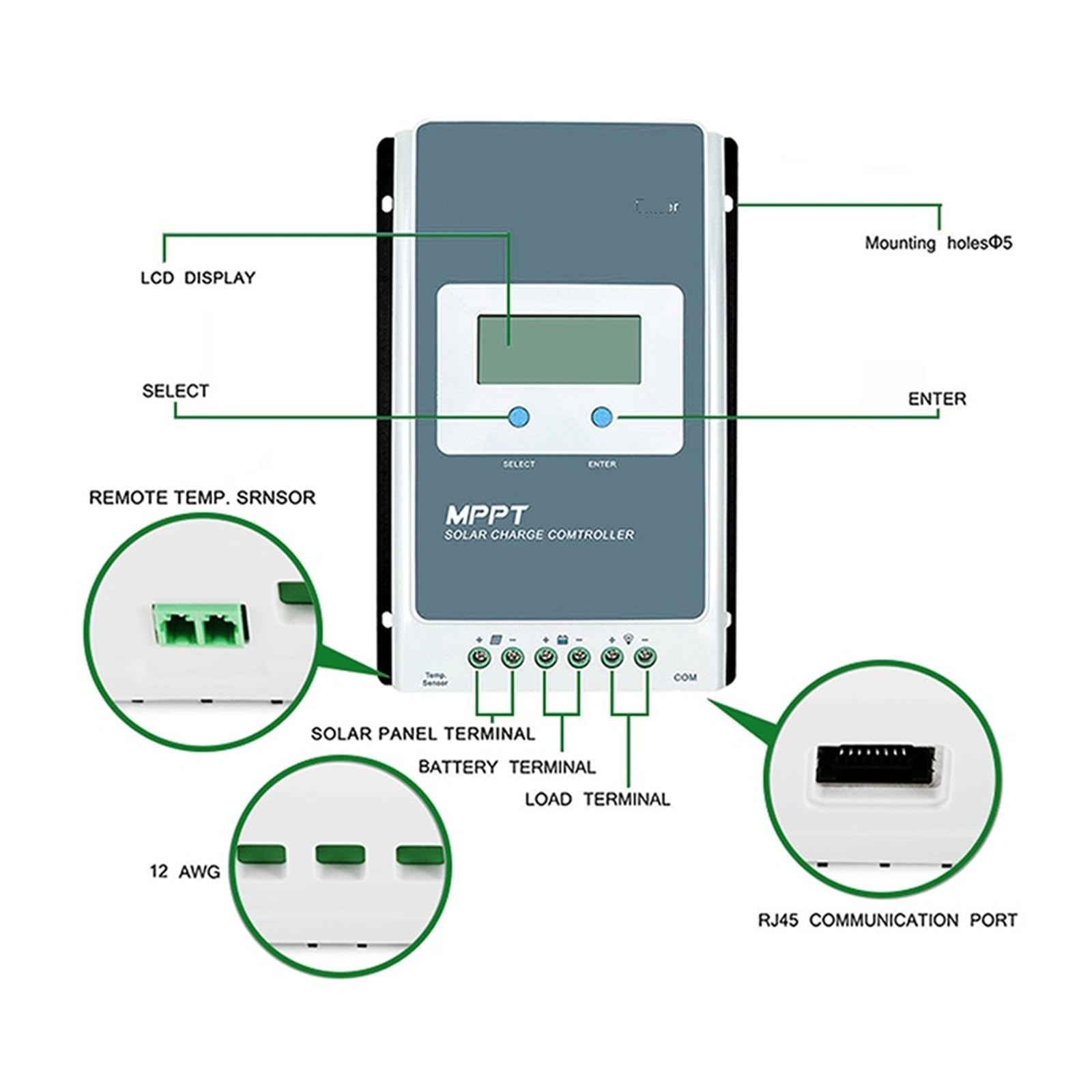 Controlador de Carga Solar Controlador Tacer2210AN G3 MPPT 20A 12V24VDC Cuenta con Controlador de Carga Solar Adaptable de Modo de Carga de 3 etapas(2210AN G3 WF 2.4G)