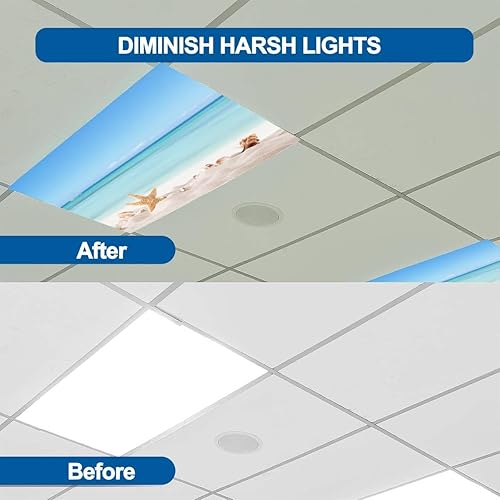 Miniatura 5 de Paquete de 4 cubiertas de luz fluorescente para luz de techo, conchas de fresa de playa de verano, cubiertas de luz para aula, oficina, hogar, 4 x 2