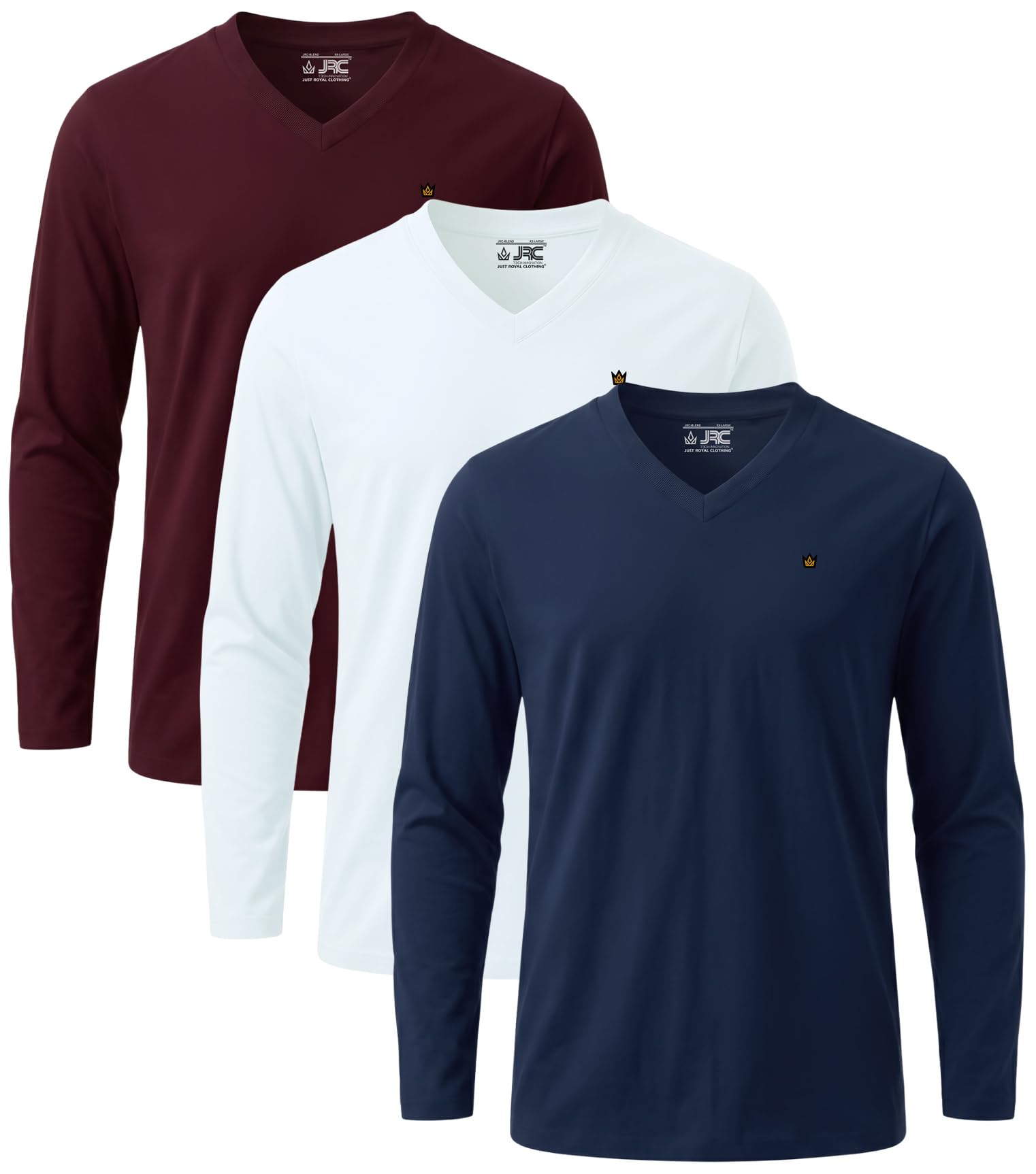 JRC Just Royal Clothing 3er-Pack Herren Langarm-V-Ausschnitt