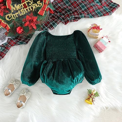 IBAKOM Toddler Baby Girl My First Christmas Romper Velvet Smocked Fall Winter Dress Kids Christmas Birthday Dress4