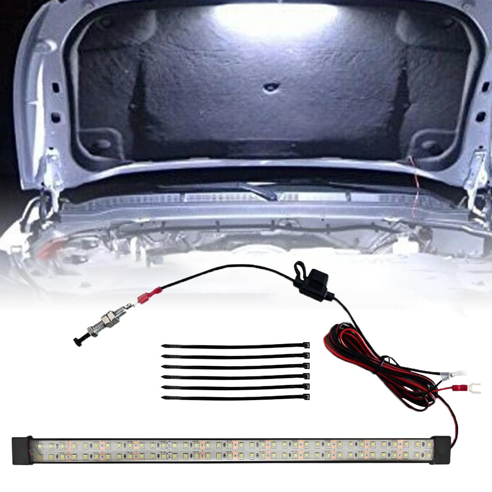 Under Hood LED Light Kit 12V LED Light Strip Car Hood Work Inspection Light with Automatic On/Off Universal for Car SUV Truck Trailer RV Pickup Boa (White)