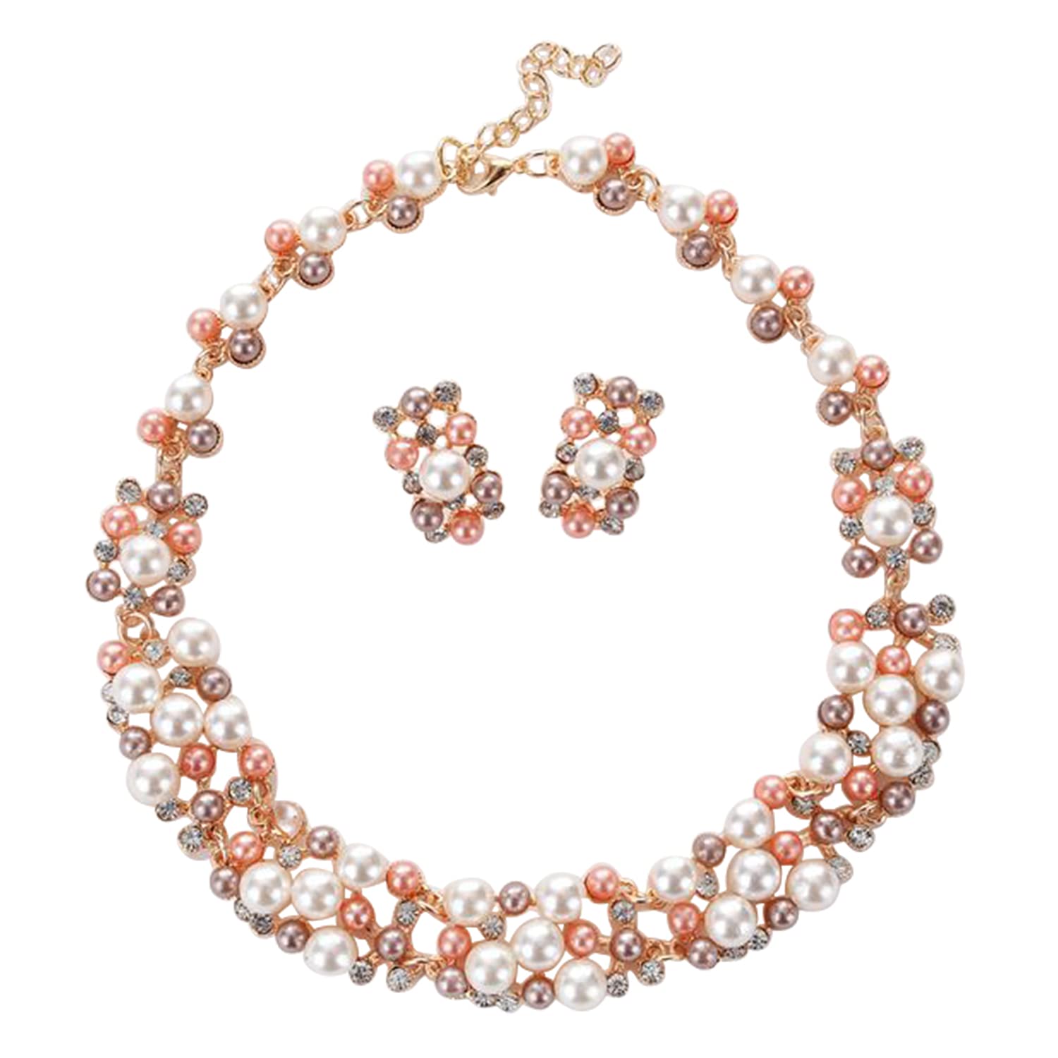 Peora Pearl Collection Rose Gold Toned Cubic Zirconia Studded Choker Necklace Earring Jewellery Set for Women & Girl (B09FM3DFGC) Amazon Price History, Amazon Price Tracker