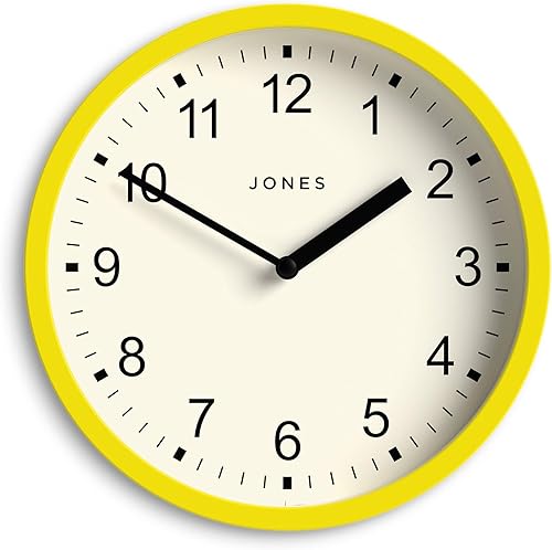 JONES CLOCKS Reloj de pared giratorio Pequeño reloj redondo moderno 8 pulgadas Negro Números fáciles de leer Ideal para cocina, oficina,