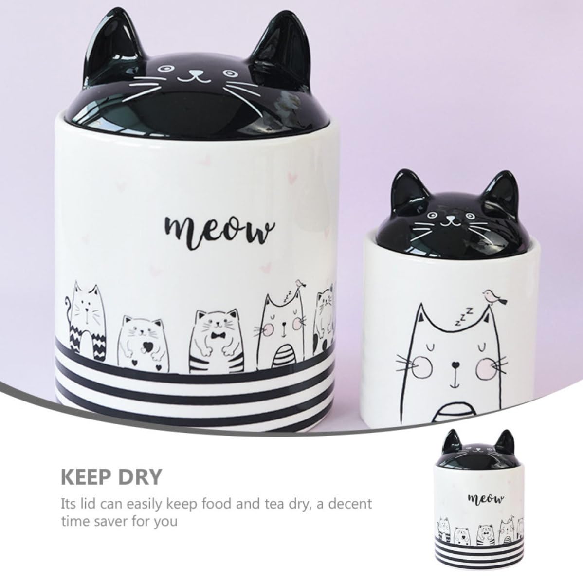 Abaodam Barattolo in Ceramica Bianco a Forma di Gatto Coperchio Ermetico per Conservare Spezie e Cereali, Resistente e Decorativo per Cucina e Soggiorno