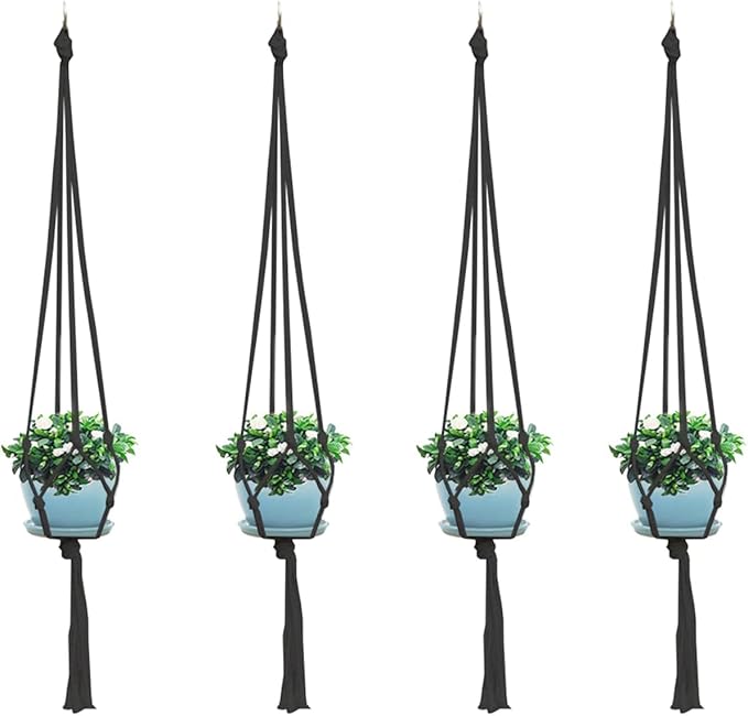 Macrame plant hanger, 4 Pack Black Indoor Outdoor Hanging Planter