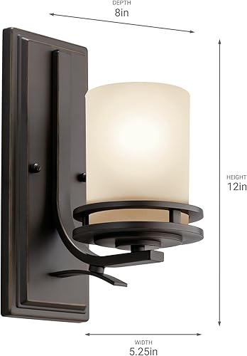 Miniatura 4 de Kichler Hendrik - Lámpara de pared de 12 pulgadas en bronce antiguo con vidrio grabado en color oscuro, lámpara de pared de 1 luz para dormitorio o