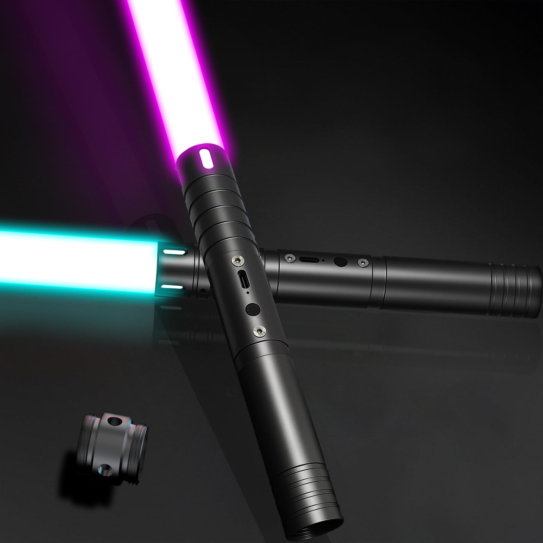 Lightsaber Star Wars, Upgraded RGB 20 Colors LED Light Saber, USB Rechargeable Lightsabers with Metal Handle, with Sound Effects Toy Sword for Kids and Adults Cosplay Party Gift (60cm X 2Pc Black)