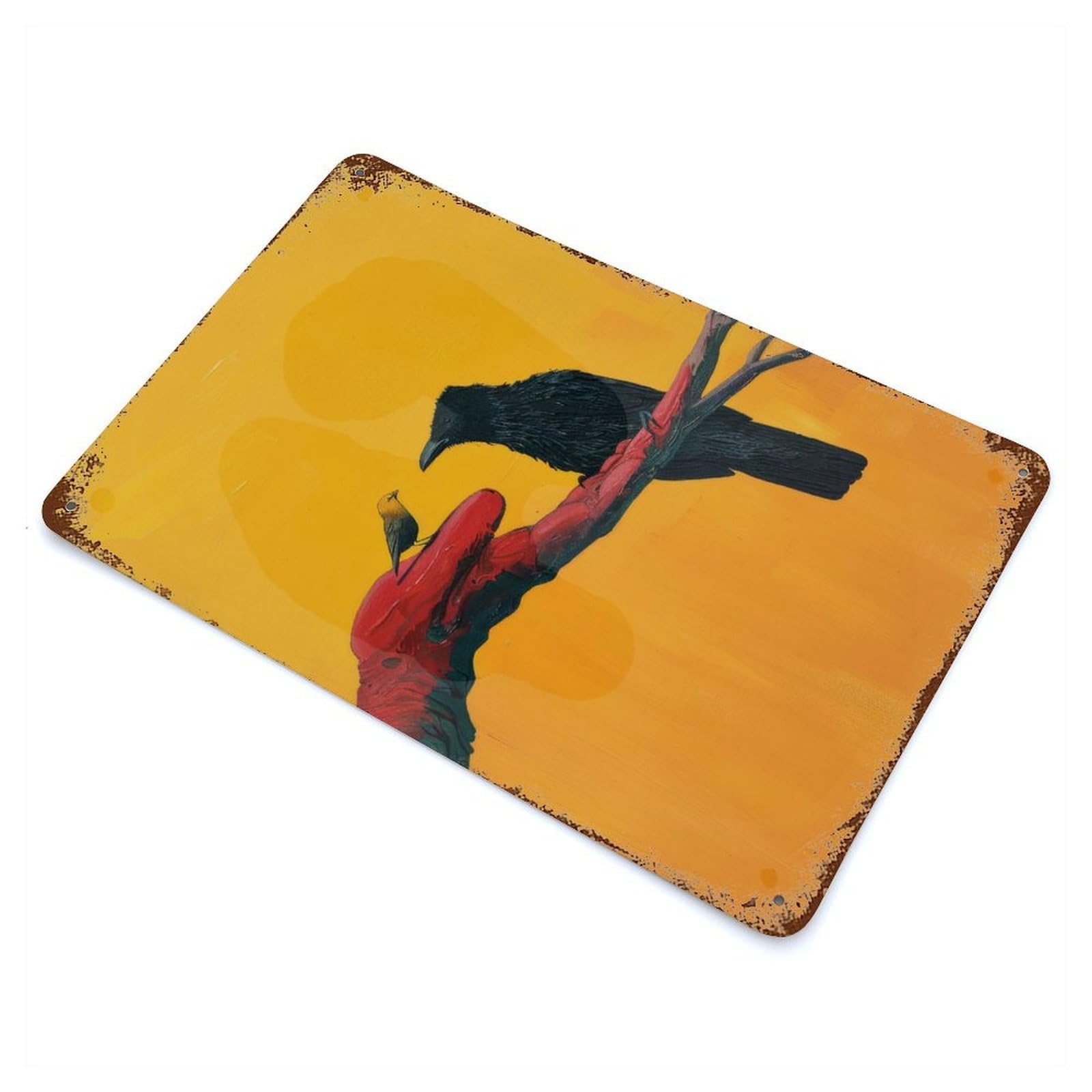 Crow And Small Bird Vintage Rust Metal Sign 11.8"x7.9", Classic Wall Plaque for Basement, Hobby Room And Garage Decor