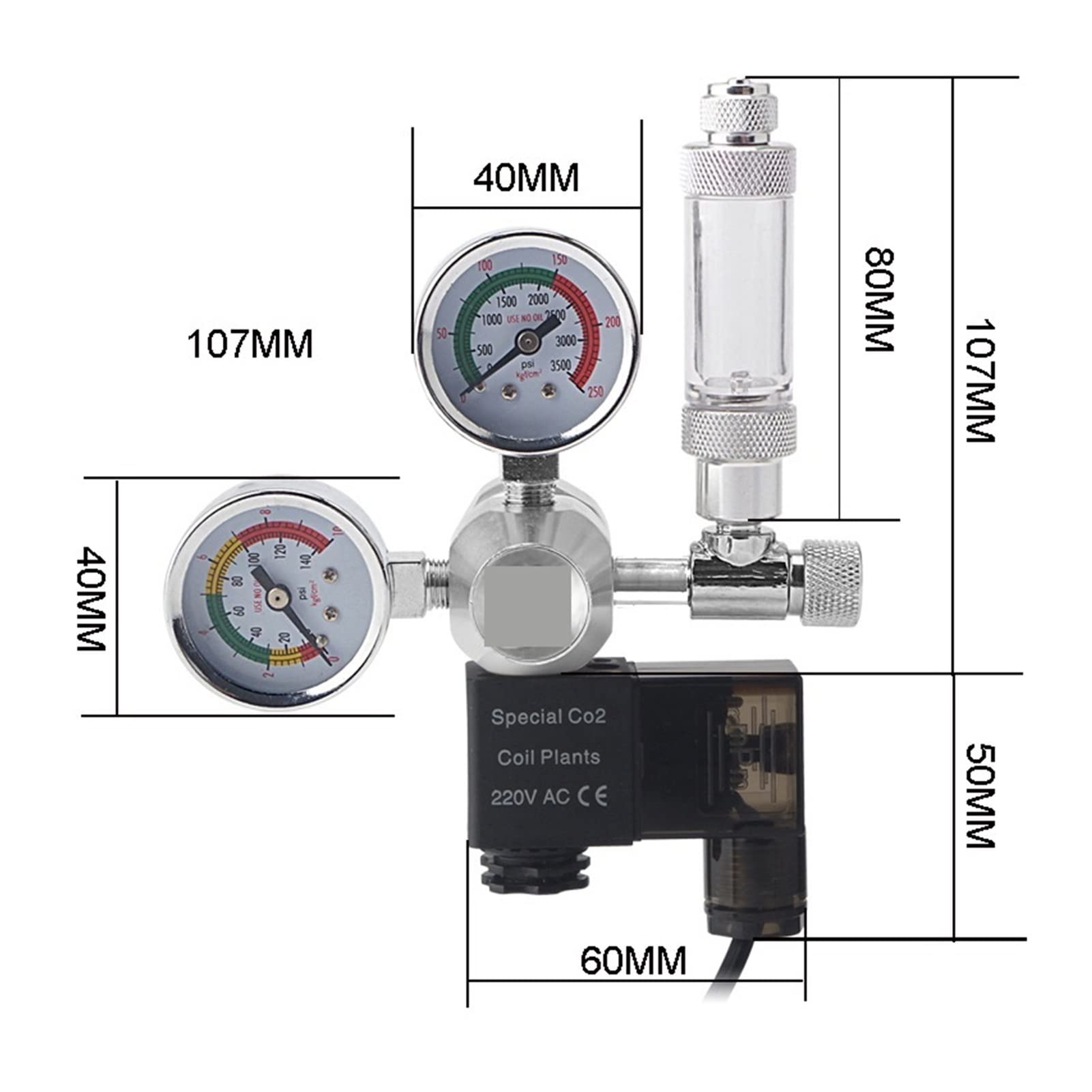 Sprzęt do spawania gazowego Akwarium CO2 Regulator z licznikiem pęcherzykiem zaworem dostrajającym 360 ° CO2 Elektromagnetyczne urządzenia do zmniejszania ciśnienia Akcesoria do pomp powietrza (Color