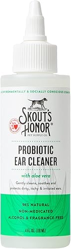 SKOUT'S HONOR Solución limpiadora de oídos para perros con aloe vera, sin alcohol, sin fragancia, lavado de oídos no medicado para perros, 4 onzas