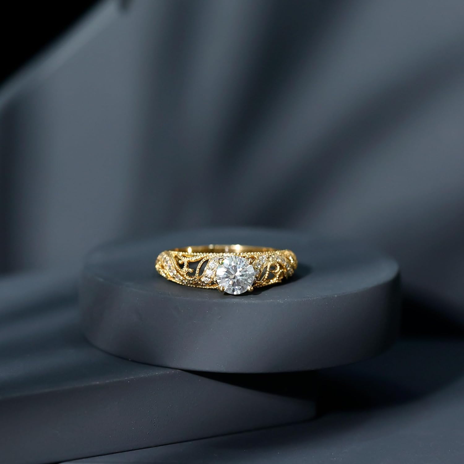 Certified Moissanite Vintage inspired Engagement Ring, D VS 1 Quality, Moissanite Art Deco Ring - Ready To Gift