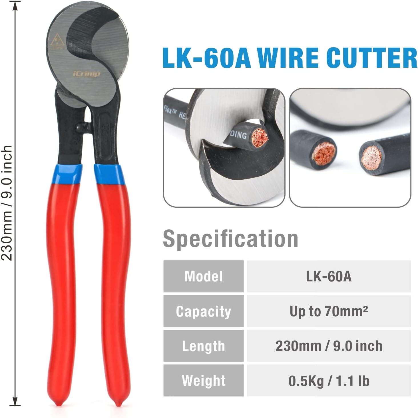 iCrimp Radial Wire Cable Stripper with 2 Extra Blades & Battery Cable Lug Crimping Tool