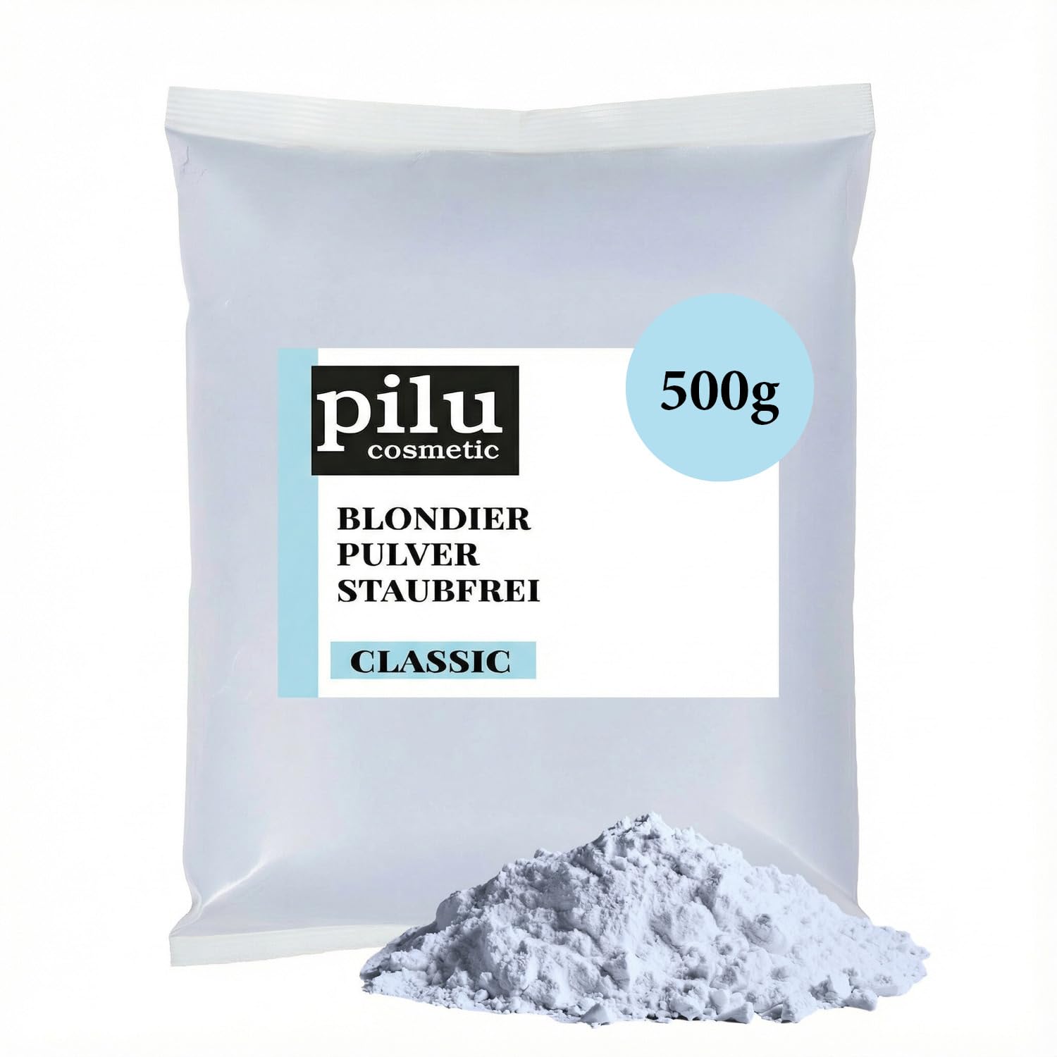 pilu cosmetic Blondierungspulver 500 g I Staubfreies, blaues Blondierpulver im Beutel I Schonende Aufhellung, bis zu 7 Nuancen I Hair Bleach mit Anti-Gelbstich I Bleach Powder CLASSIC STAUBFREI