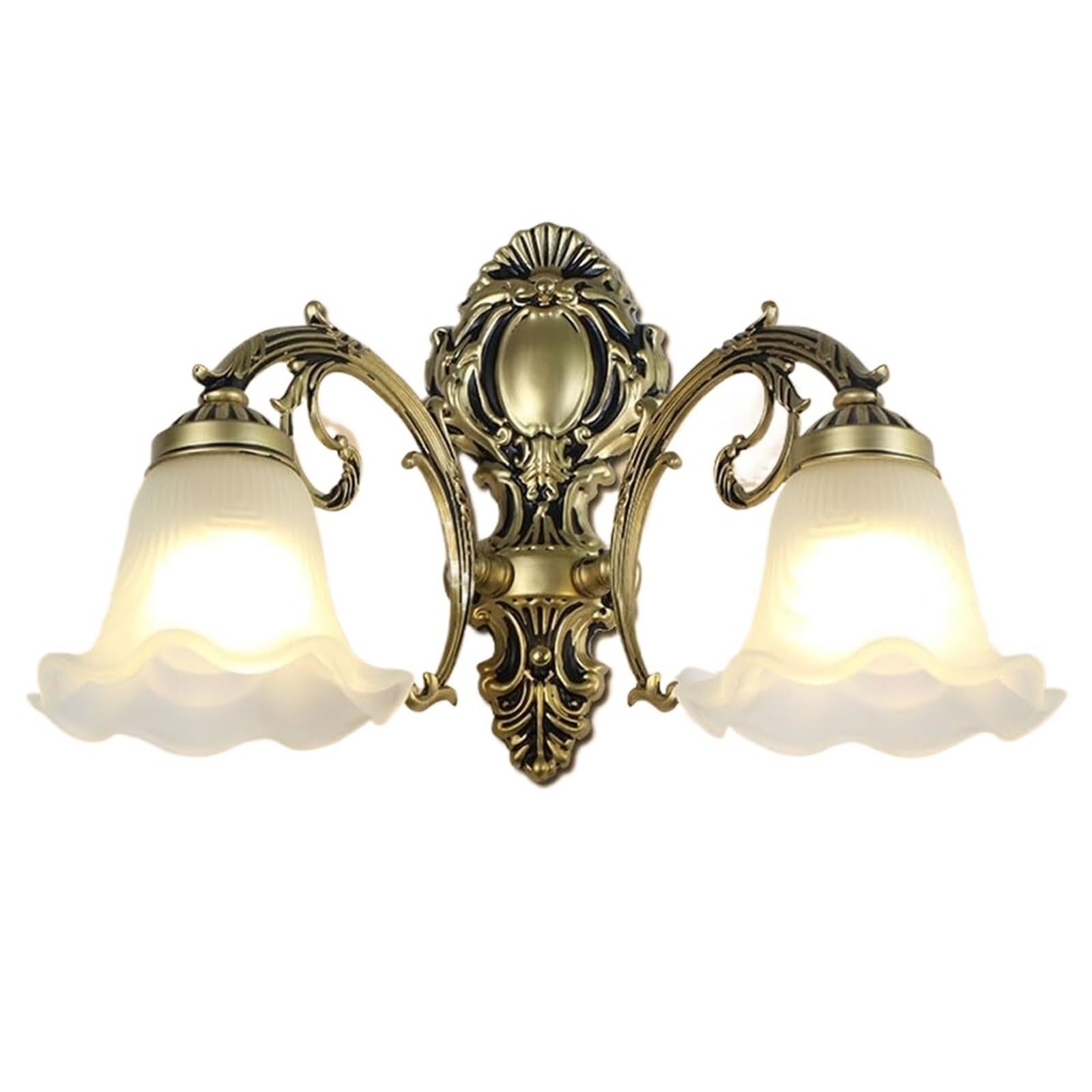 OZBMA Vintage Iron Wall Sconce Milk White Glass Light Retro Mounted Fixture for Living Room Bedroom Bedside Hallway Lamp(Brass,40cm/15.7inch) (Brass 40cm/15.7inch)