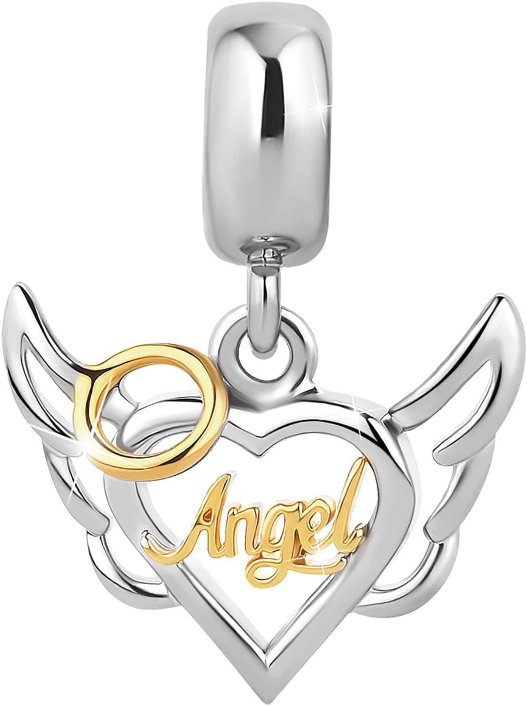 Angel Wing Love Heart Charm Compatible with Pandora Bracelets Towtone Gold Silver Religion Cross God Women Daughter - Image 2